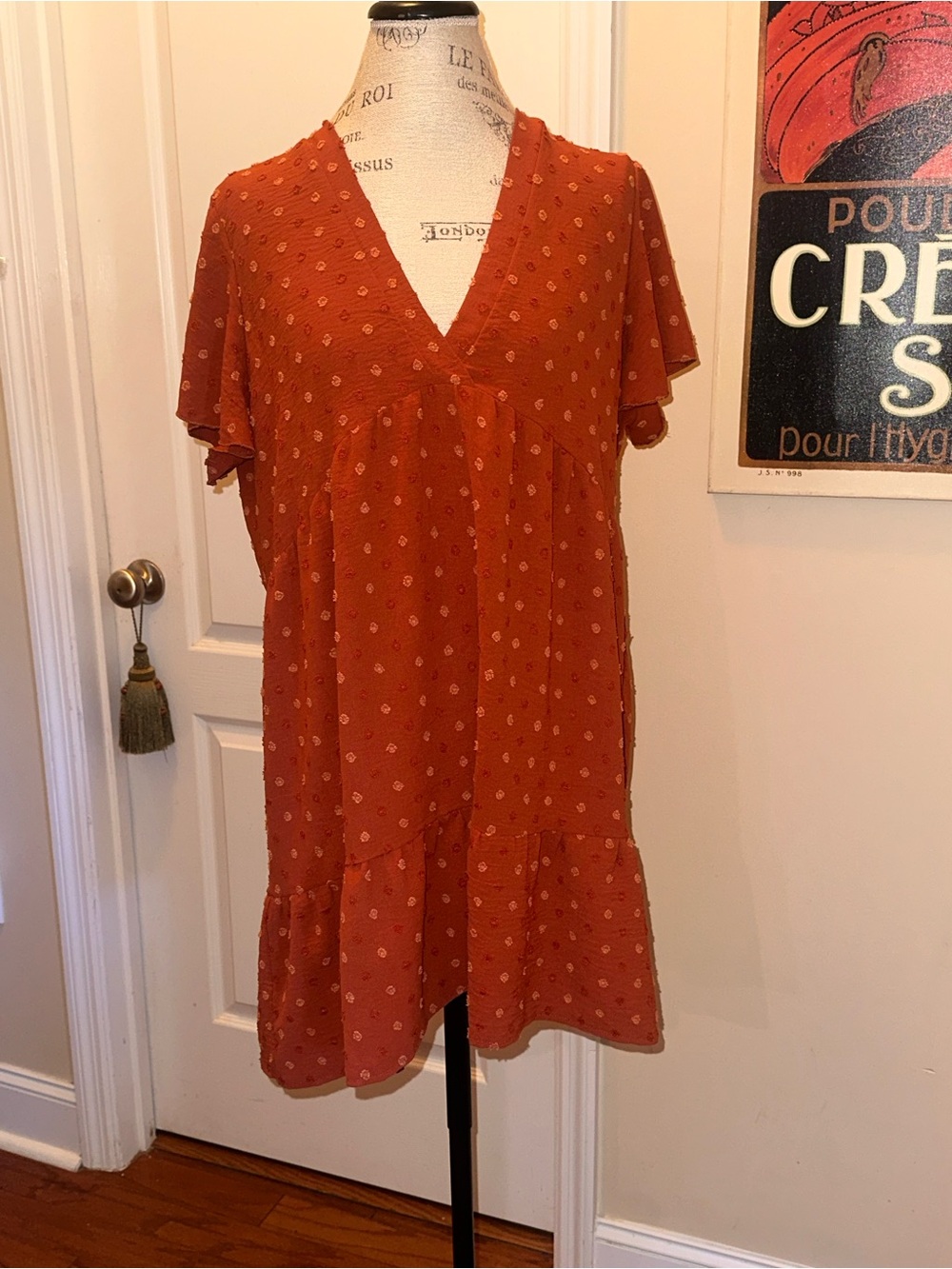 SHEIN Rust Orange Printed V-Neck Short Sleeve Tunic